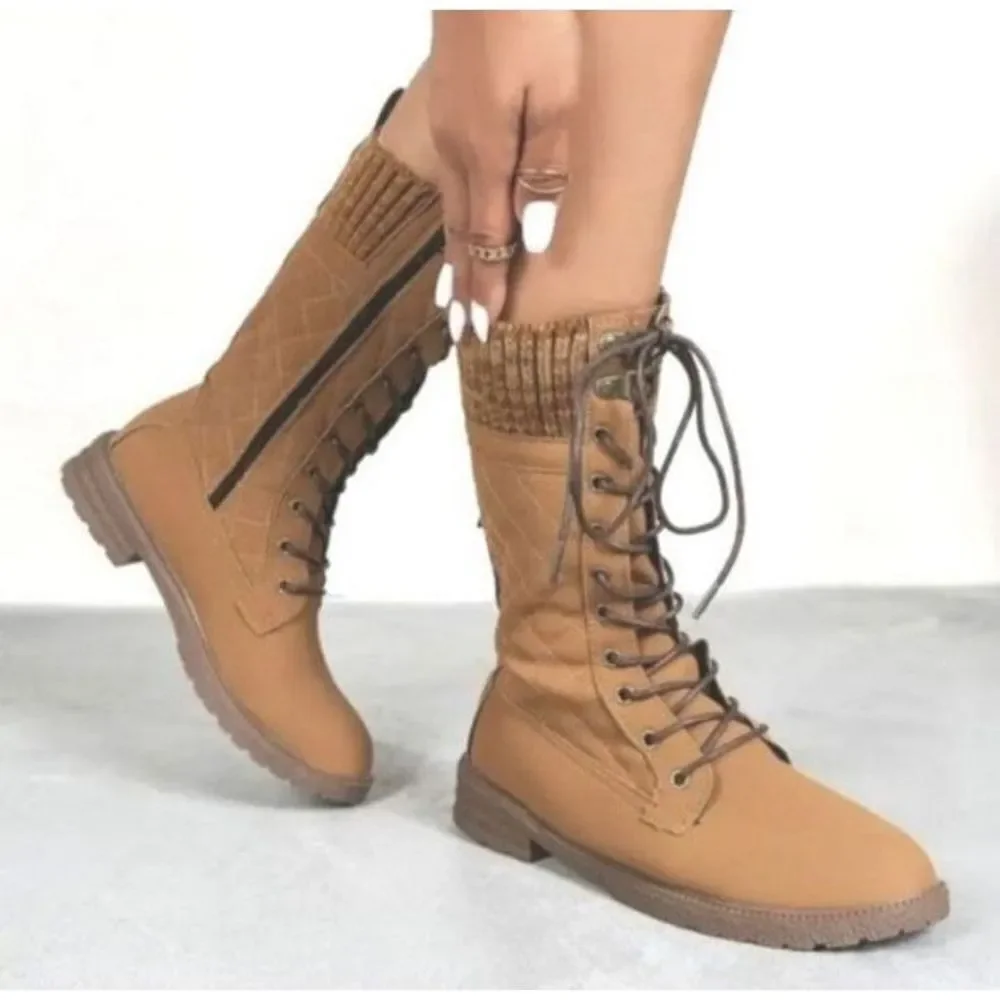 Ladies Nude Lace-Up Boots sz 6.5